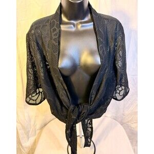 Dark Fairy Whimsygoth Lace Cardigan Tie Front Black Women's XL Boho Hippie
